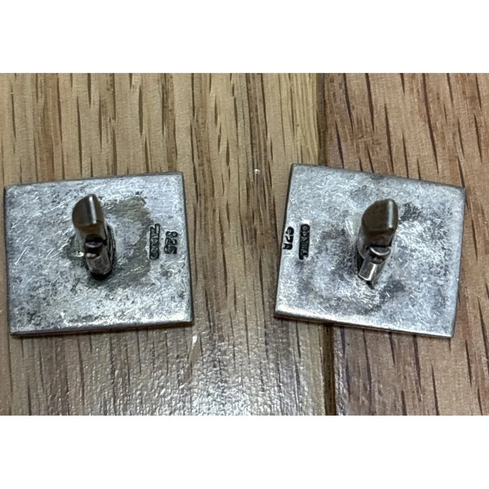 Vintage Sterling Rectangle Silver Agate Face Profile‎ Cuff Links